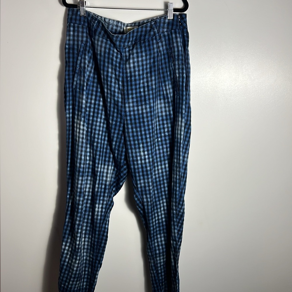 Anthropologie Maeve Avryl Bleached Slim Pants Blue Check Plaid Sz 14 - Picture 6 of 14